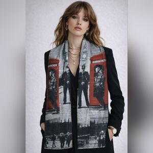 Collection 18 London Graphic Scarf Red Phone Booth Big Ben Print 70x25 Italy